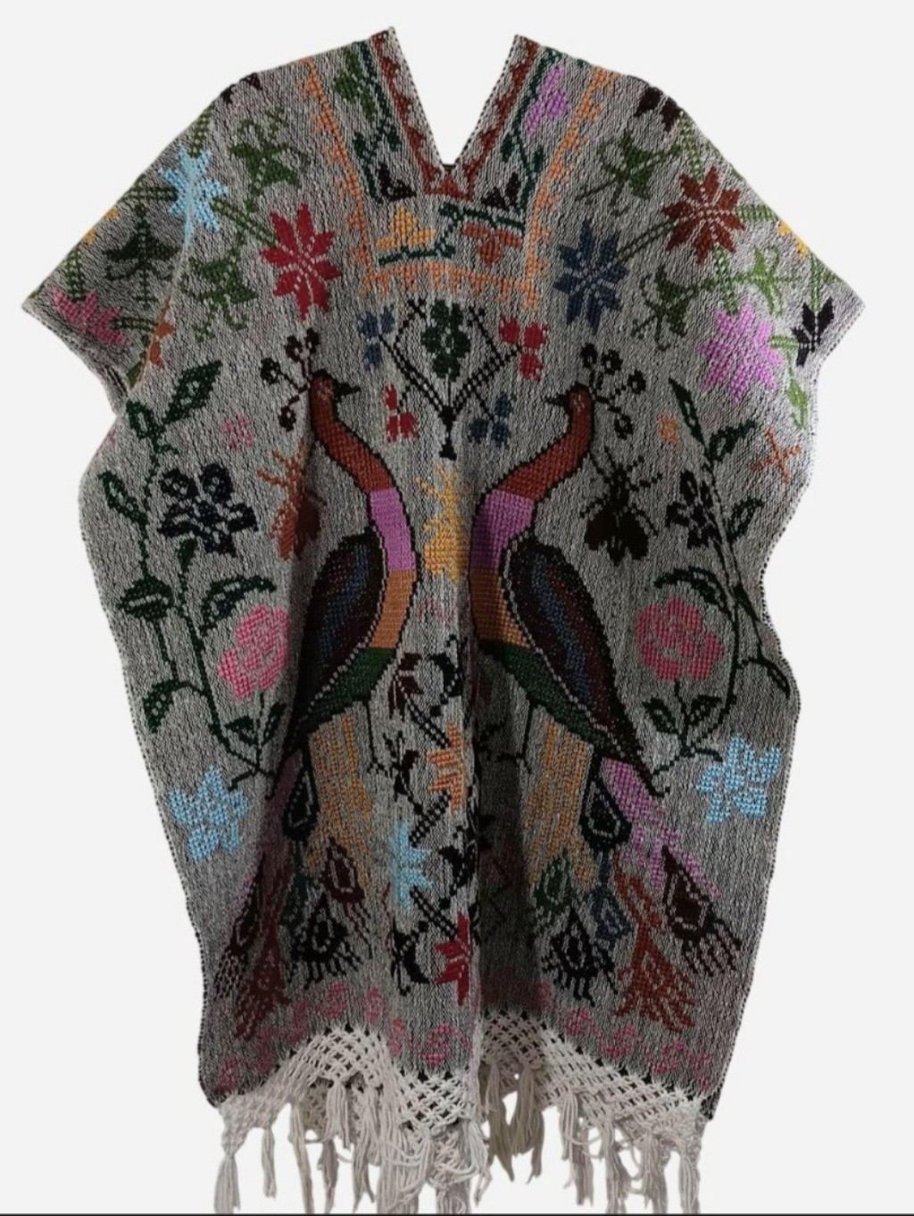 Vtg Mexican Poncho Gaban Handmade Embroidered One Size Boho Chic Festival